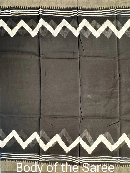 Black Temple Border Chanderi Saree