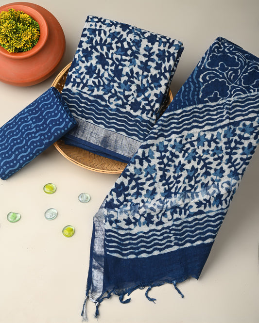 Indigo Linen Printed Suit