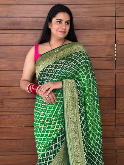 Green Gharchola Bandhej Pure Georgette Saree