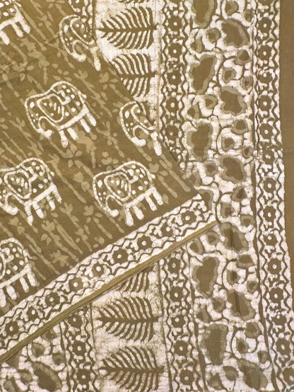 Mehendi Green  Block Print Pure Cotton Saree