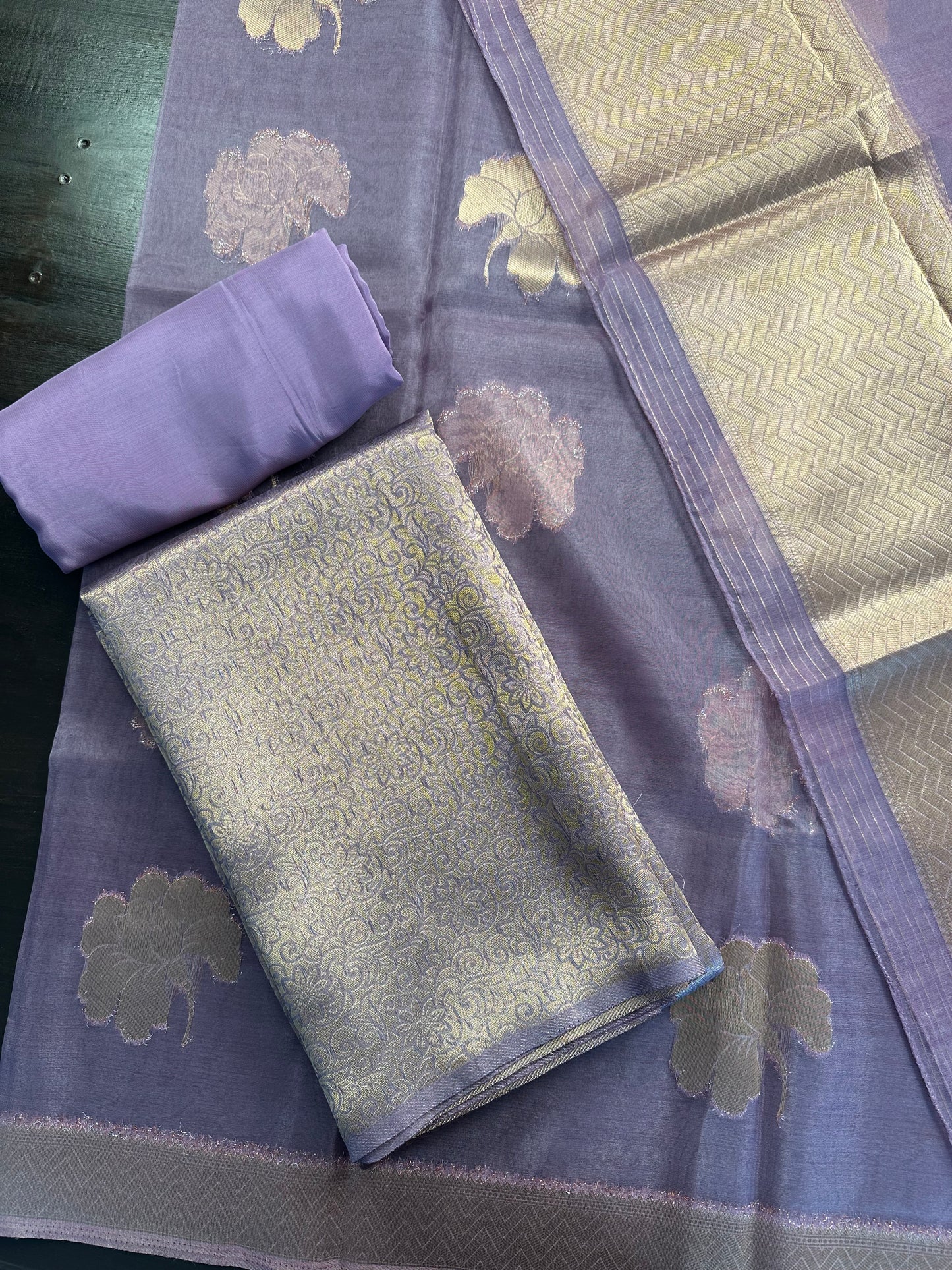 Banarasi Brocade Woven Unstitched Suit Fabric With Organza Dupatta