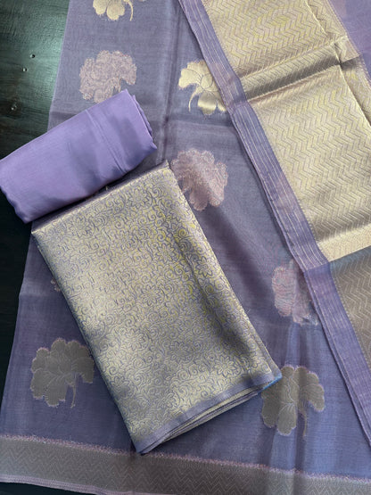 Banarasi Brocade Woven Unstitched Suit Fabric With Organza Dupatta