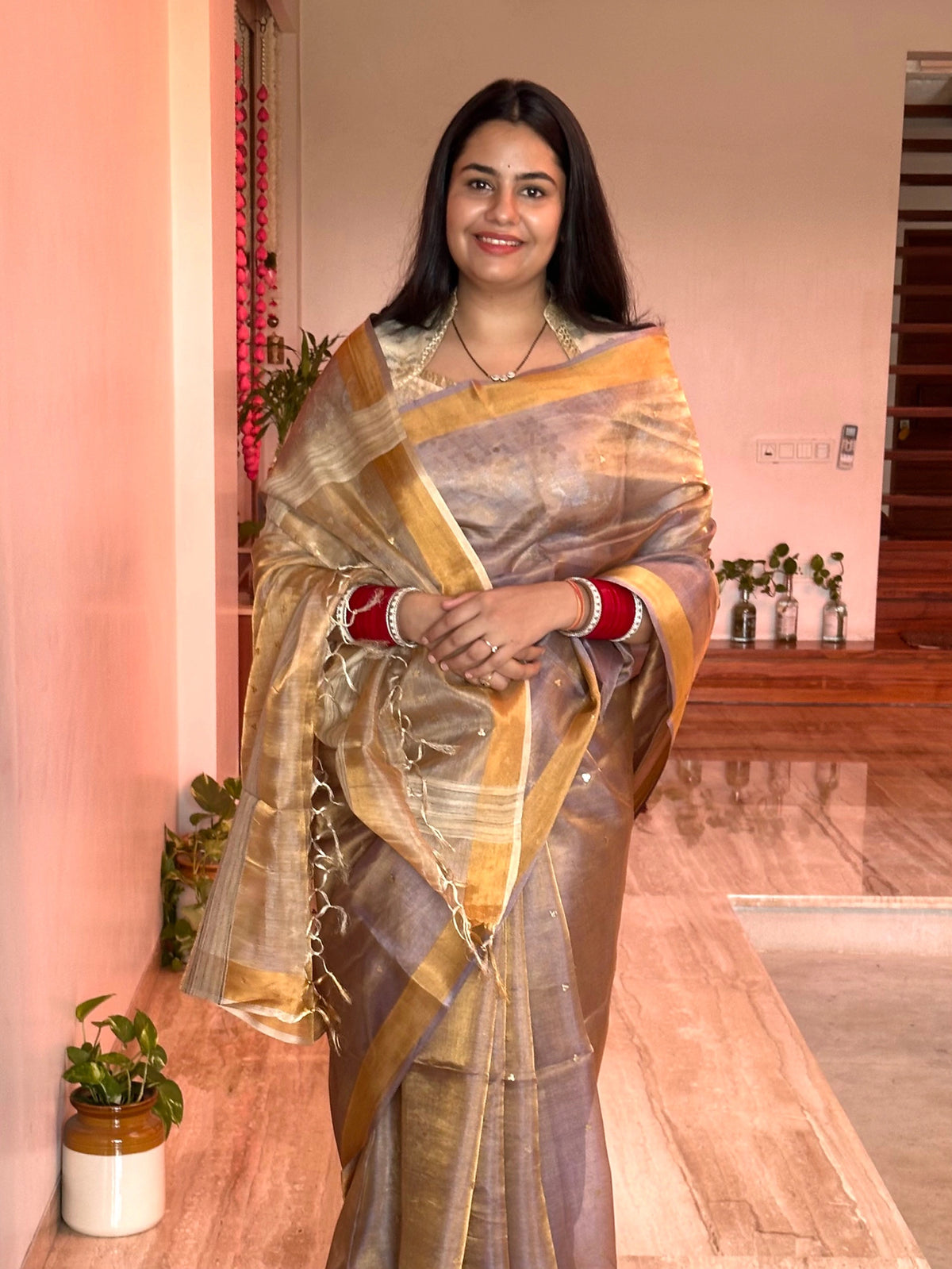 Purple-Gold Pure Tissue Silk Saree