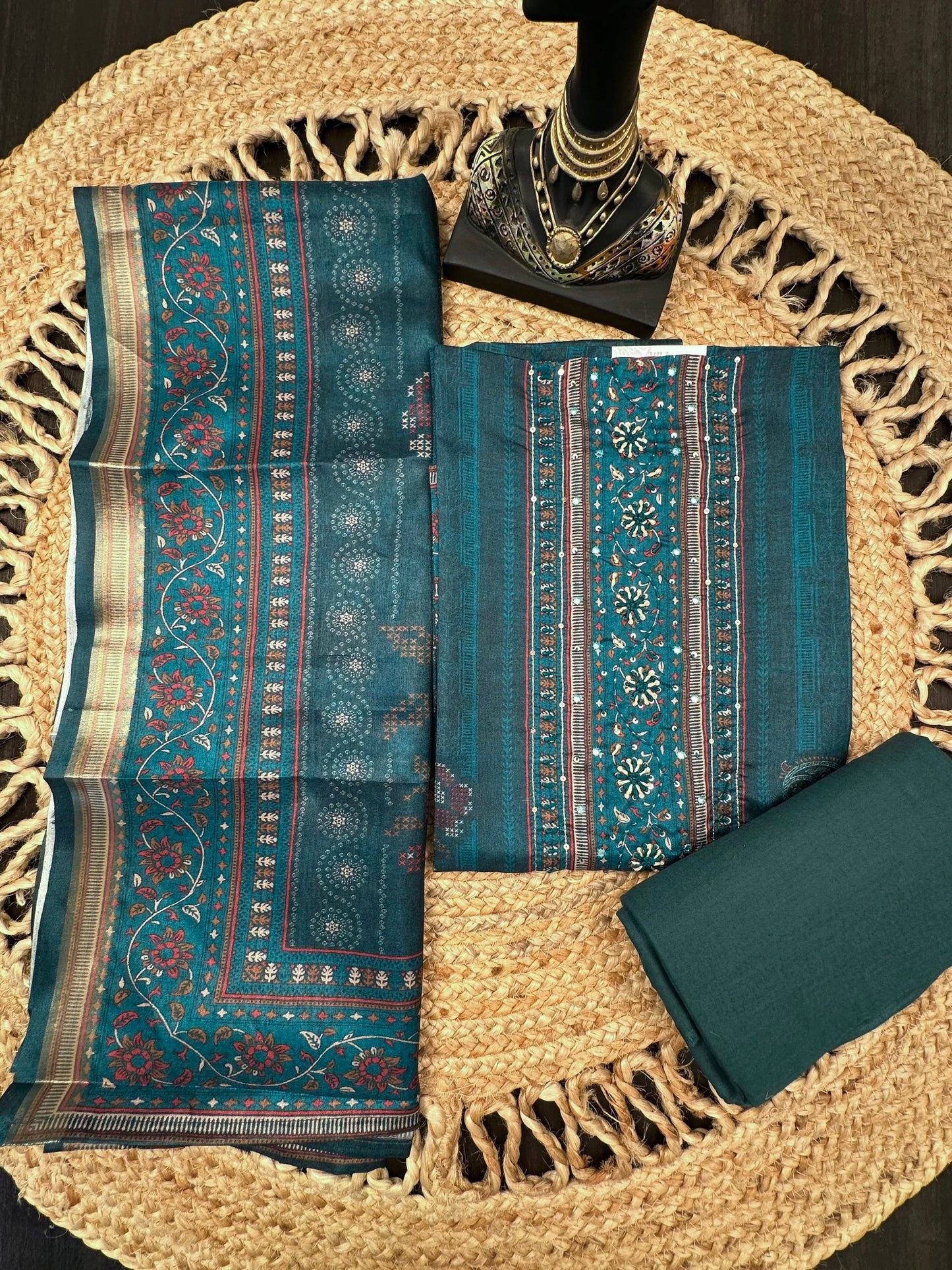 Rama Green Fancy Cotton 3-Piece Suit