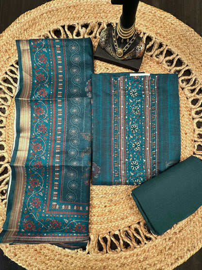 Rama Green Fancy Cotton 3-Piece Suit