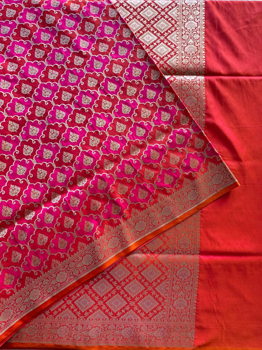 Rani-Orange Banarasi Rangkaat Blended Silk Saree