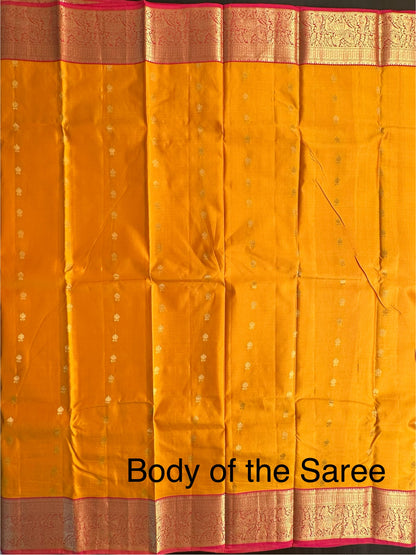Yellow- Pink Pondicherry Handloom  Pure Silk Saree