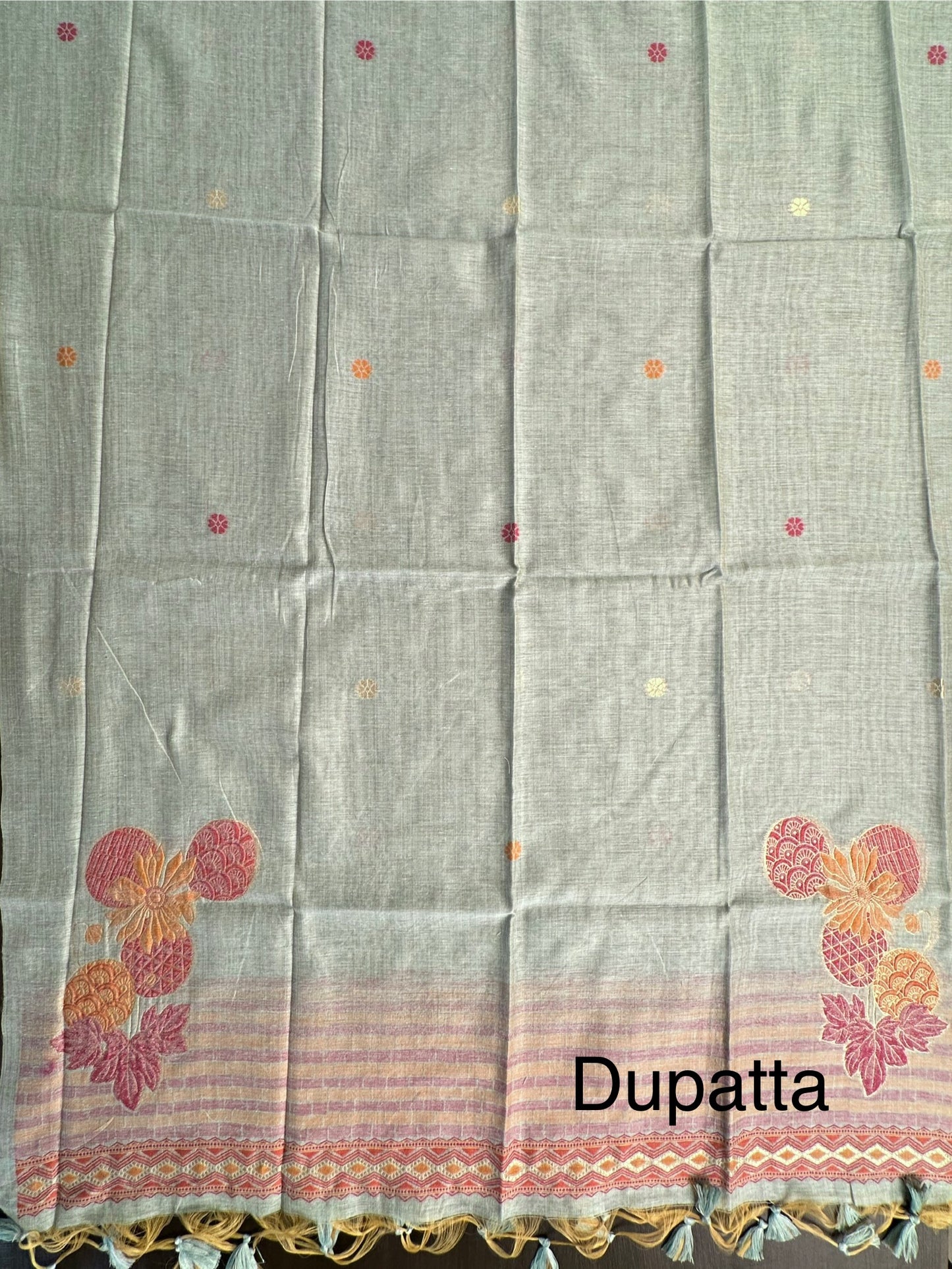 Pista Green Jamdani Cotton 3-Piece Suit