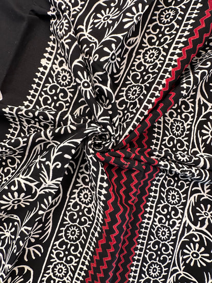 Black Baag Hand Block Print Pure Cotton Saree