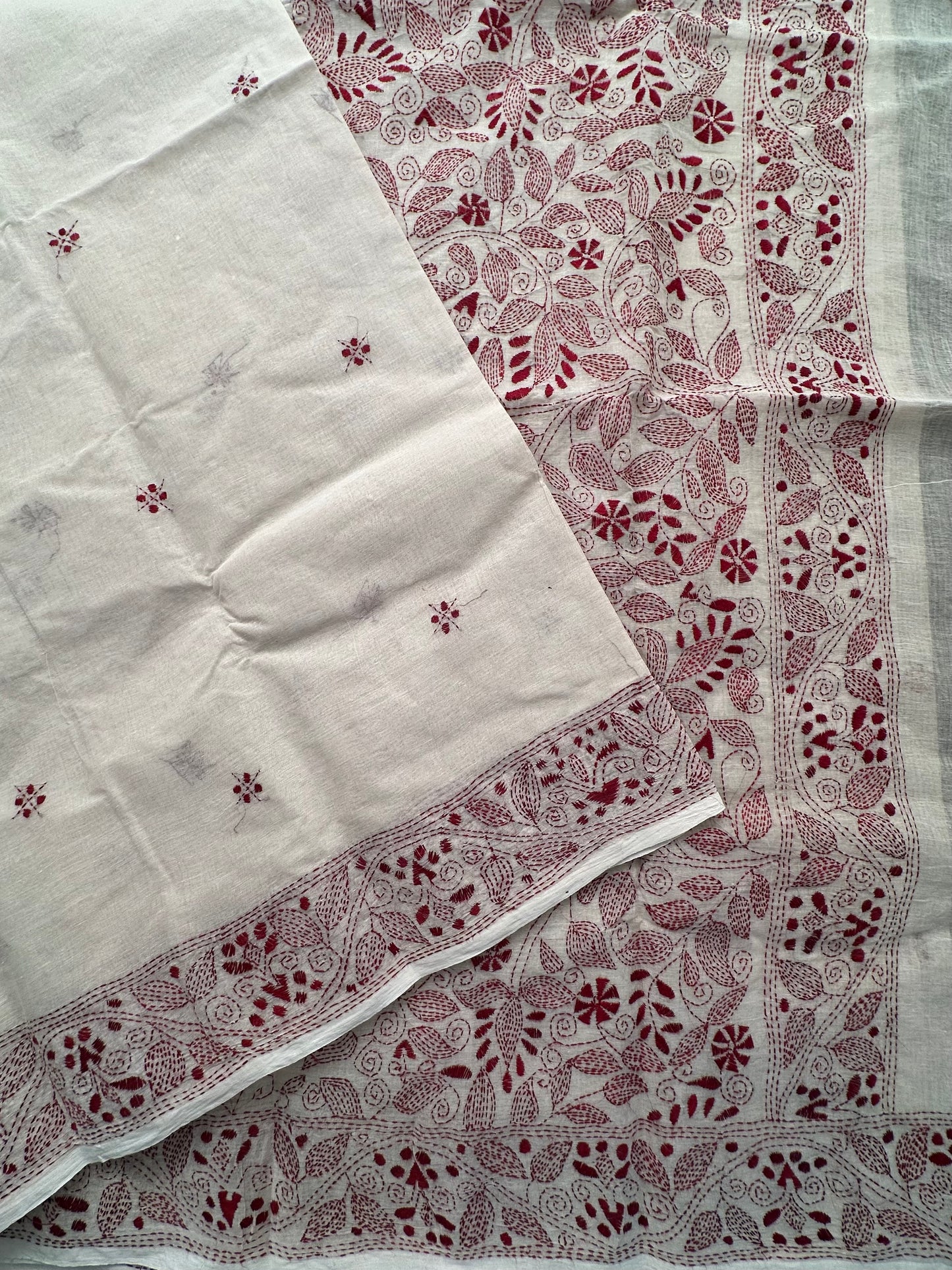 Cotton Saree With Kaantha  Embroidery