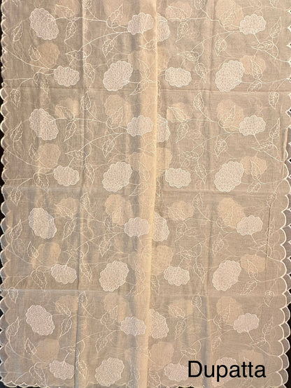 Light Beige Cotton Chanderi 3-Piece Unstitched Suit