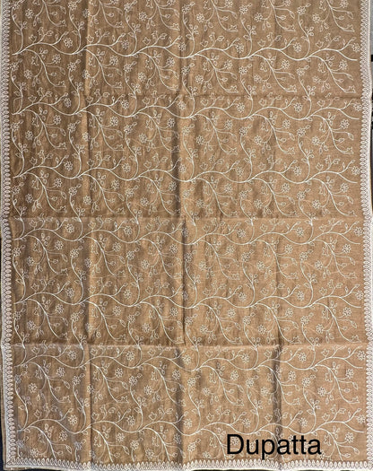 Brown Embroidery Chanderi Suit