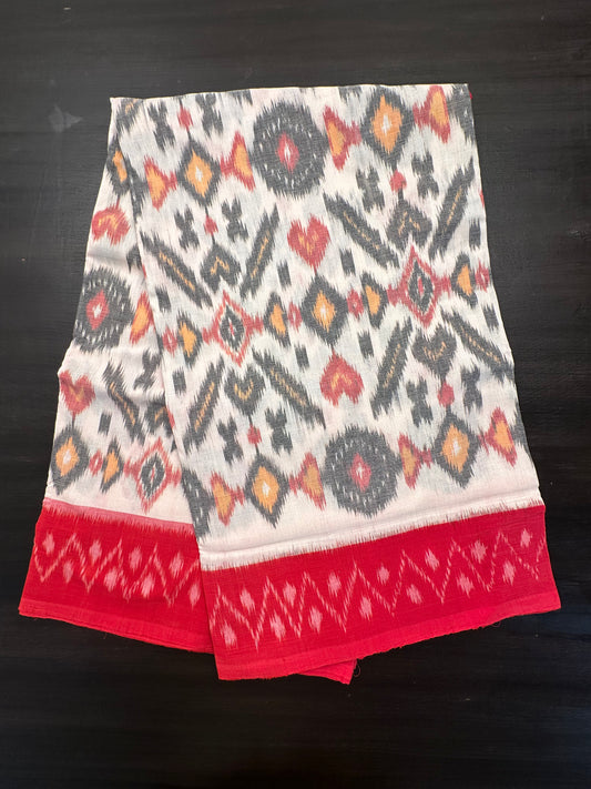 Off White-Red Ikkat Cotton Saree