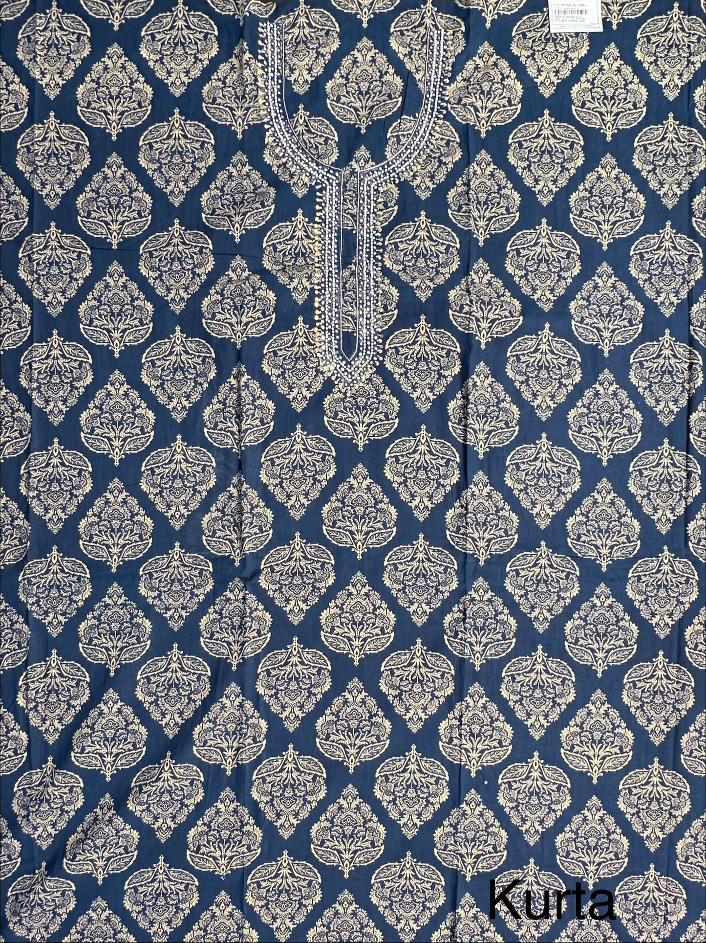 Navy Blue Printed Cotton 3-Piece Suit