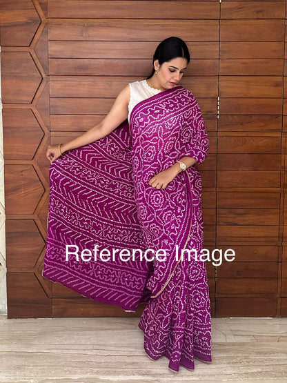 Purple -Orange Bandhej Chinon Saree