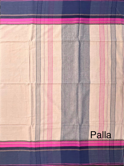 Beige-Navy Piyali Bengal Cotton Saree