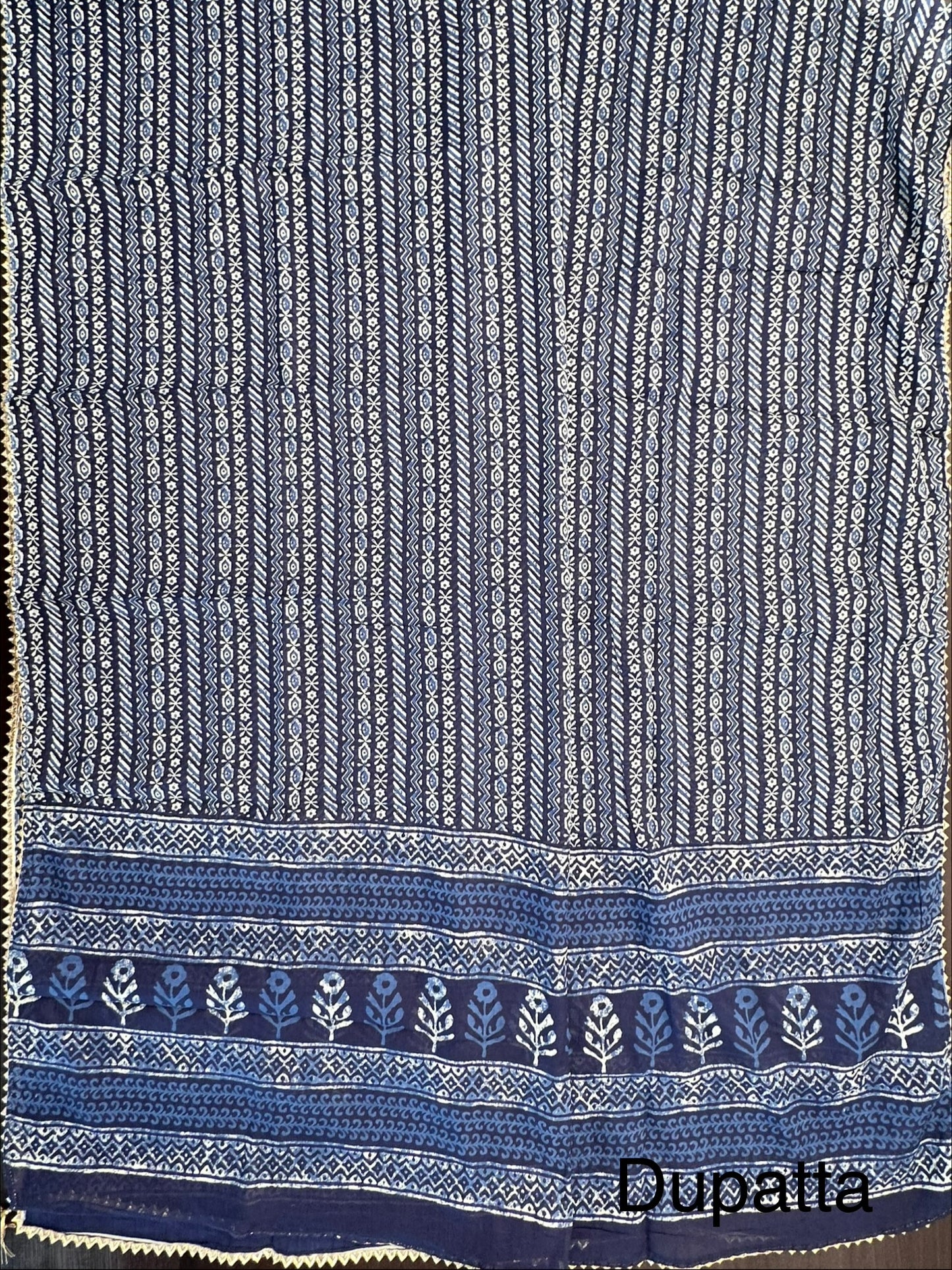 Navy Blue Jaipuri Necktie Cotton 3-Piece Suit