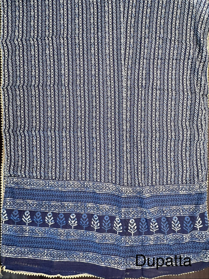 Navy Blue Jaipuri Necktie Cotton 3-Piece Suit