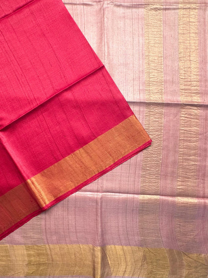Rani-Pink Handloom Tussar Silk Saree
