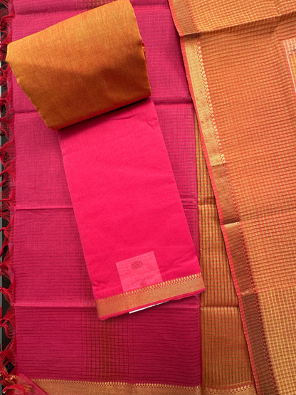 Rani-Mustard Mangalgiri Pure Cotton Unstitched 3-Piece Suit