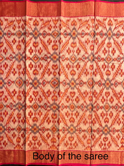 Beige Ikkat Kosa Cotton Silk Saree