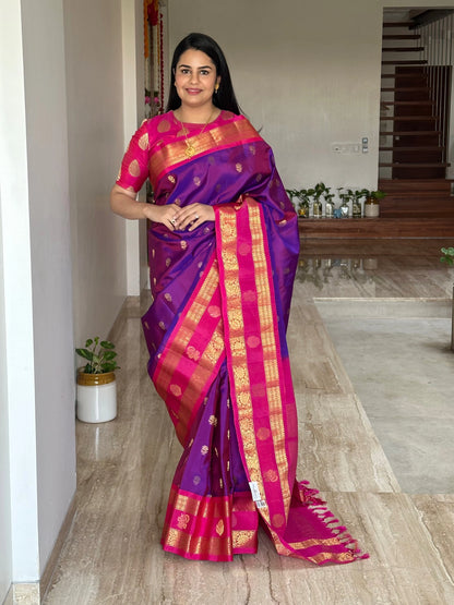 Purple-Rani Gadwal Pure Silk Saree