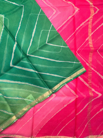 Green-Pink Leheriya Kota Doria Pure Silk Saree