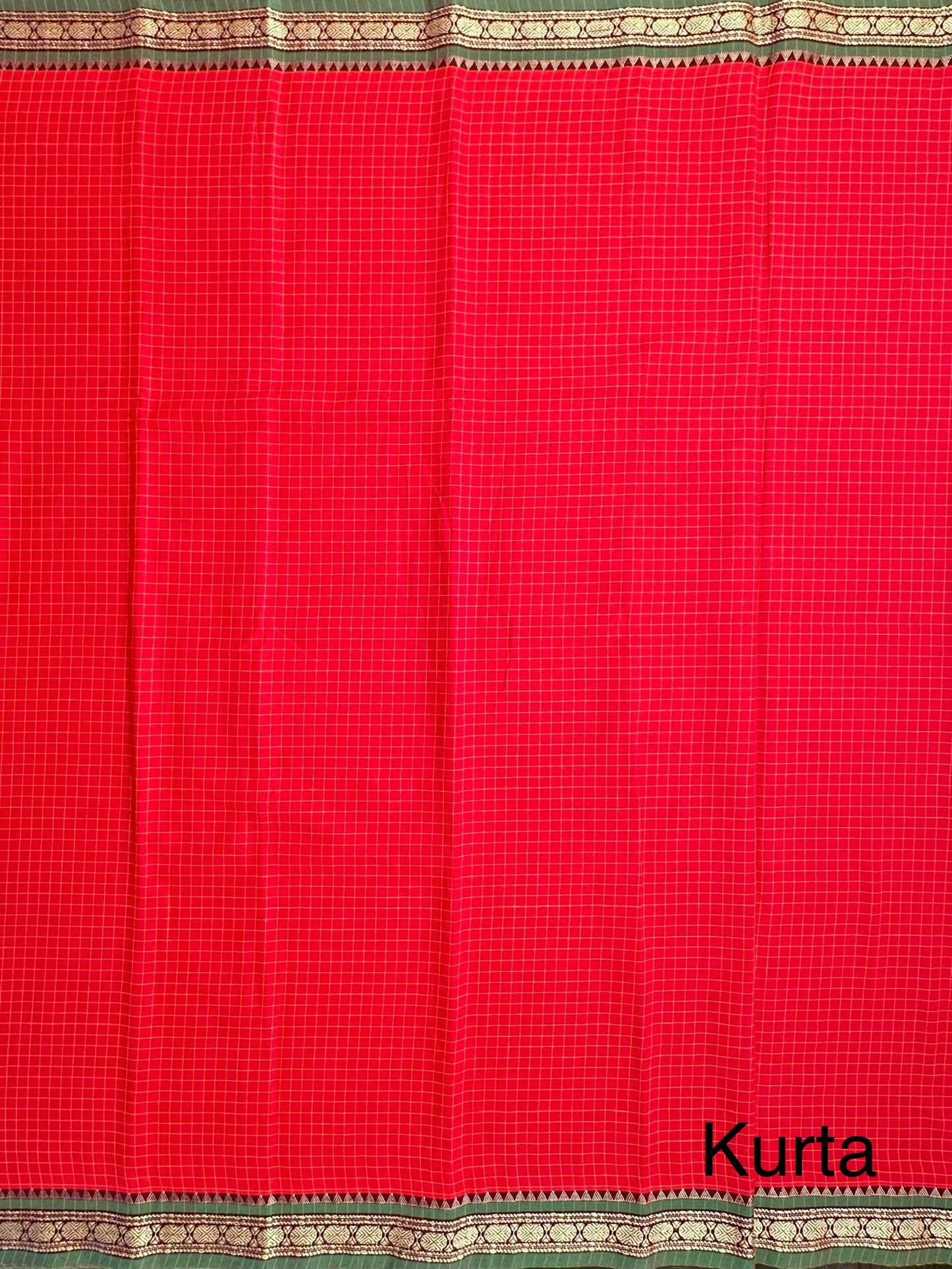 Red Checkered Dharwad South Cotton 3-Piece Suit