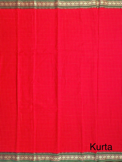 Red Checkered Dharwad South Cotton 3-Piece Suit