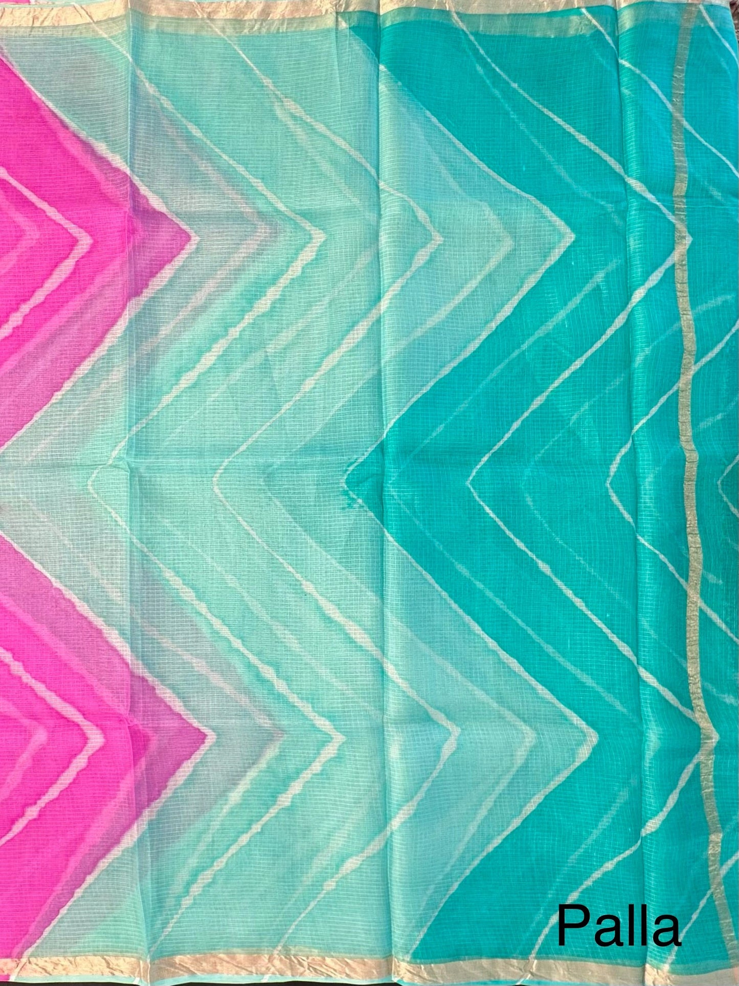 Purple-Sea Green Leheriya Kota Doria Pure Silk Saree