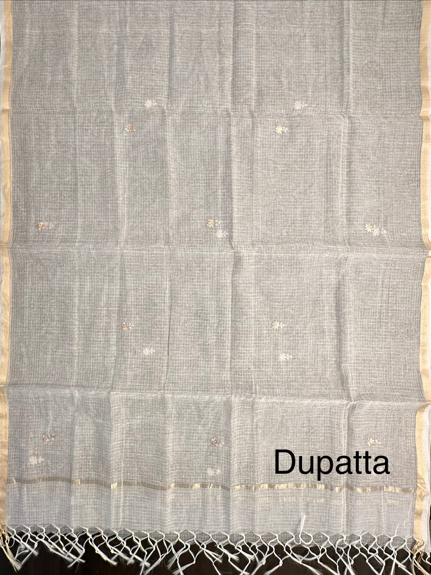 Off White-Grey 4-Piece Kota Doria Cotton Unstitched Suit