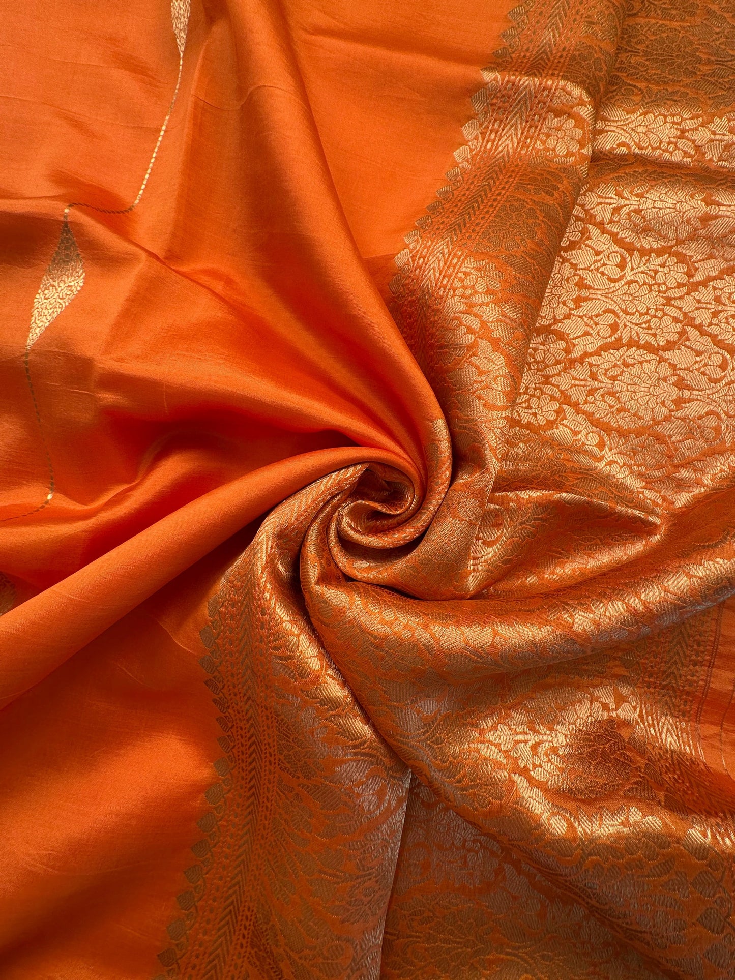 Orange Banarasi Pure Silk Saree