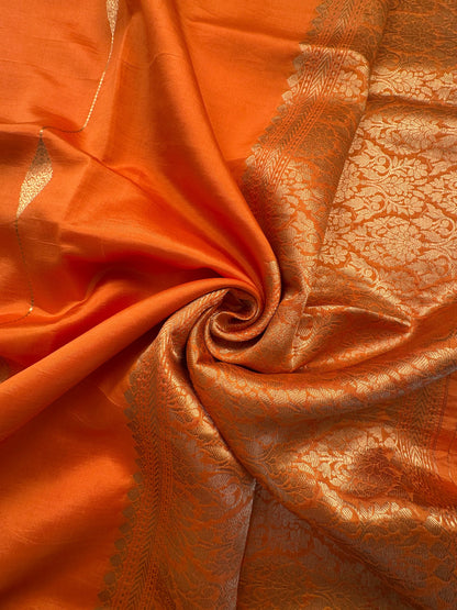 Orange Banarasi Pure Silk Saree