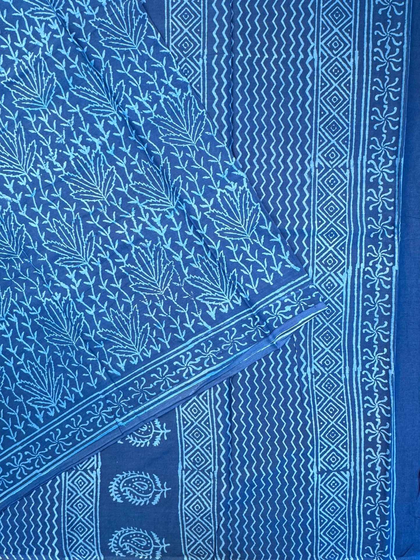 Blue Block Print Pure Cotton Saree