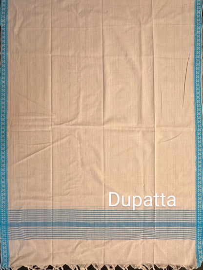 Beige - Firozi Mangalgiri Cotton Unstitched 3-Piece Suit