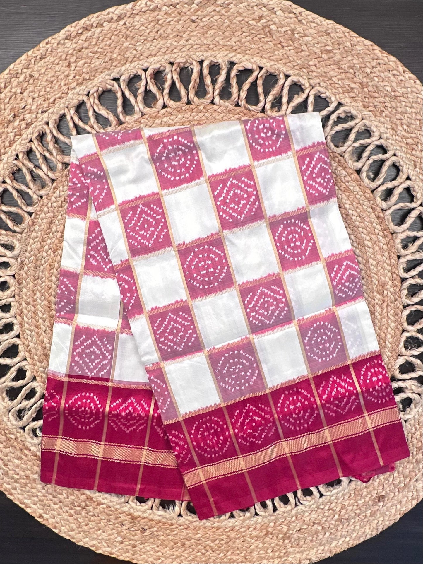 Off White-Red Patola Pure Silk Saree