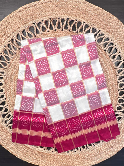 Off White-Red Patola Pure Silk Saree