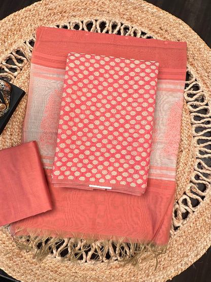Rust Jacquard 3-piece Unstitched Cotton Suit