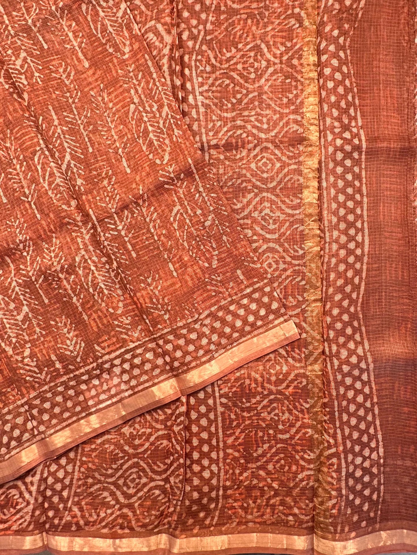 Brown Kota Doria Cotton-Silk Saree