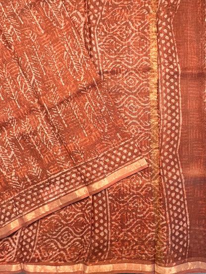 Brown Kota Doria Cotton-Silk Saree