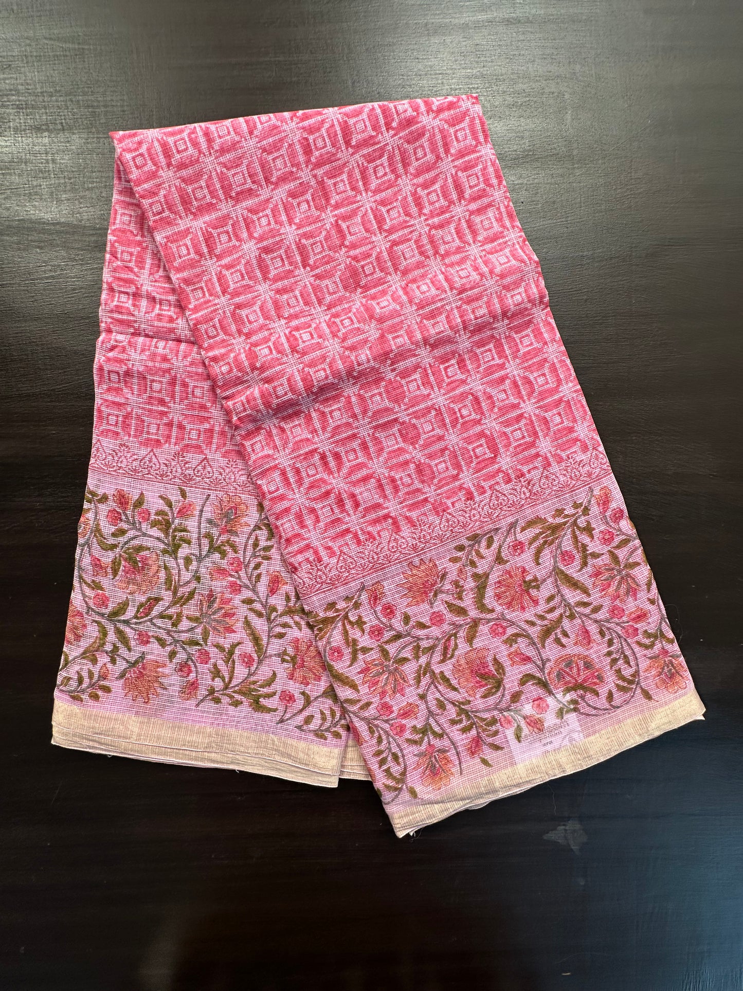 Off White - Grey Block Printed Kota Doria