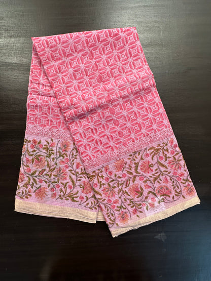 Off White - Grey Block Printed Kota Doria