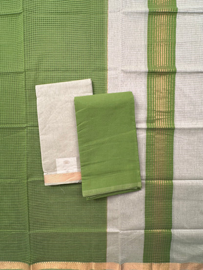 Pista Green Mangalgiri Cotton Unstitched 3-Piece Suit