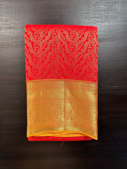 Red-Mustard Handloom Kanjivaram Jamawar Pure Silk Saree