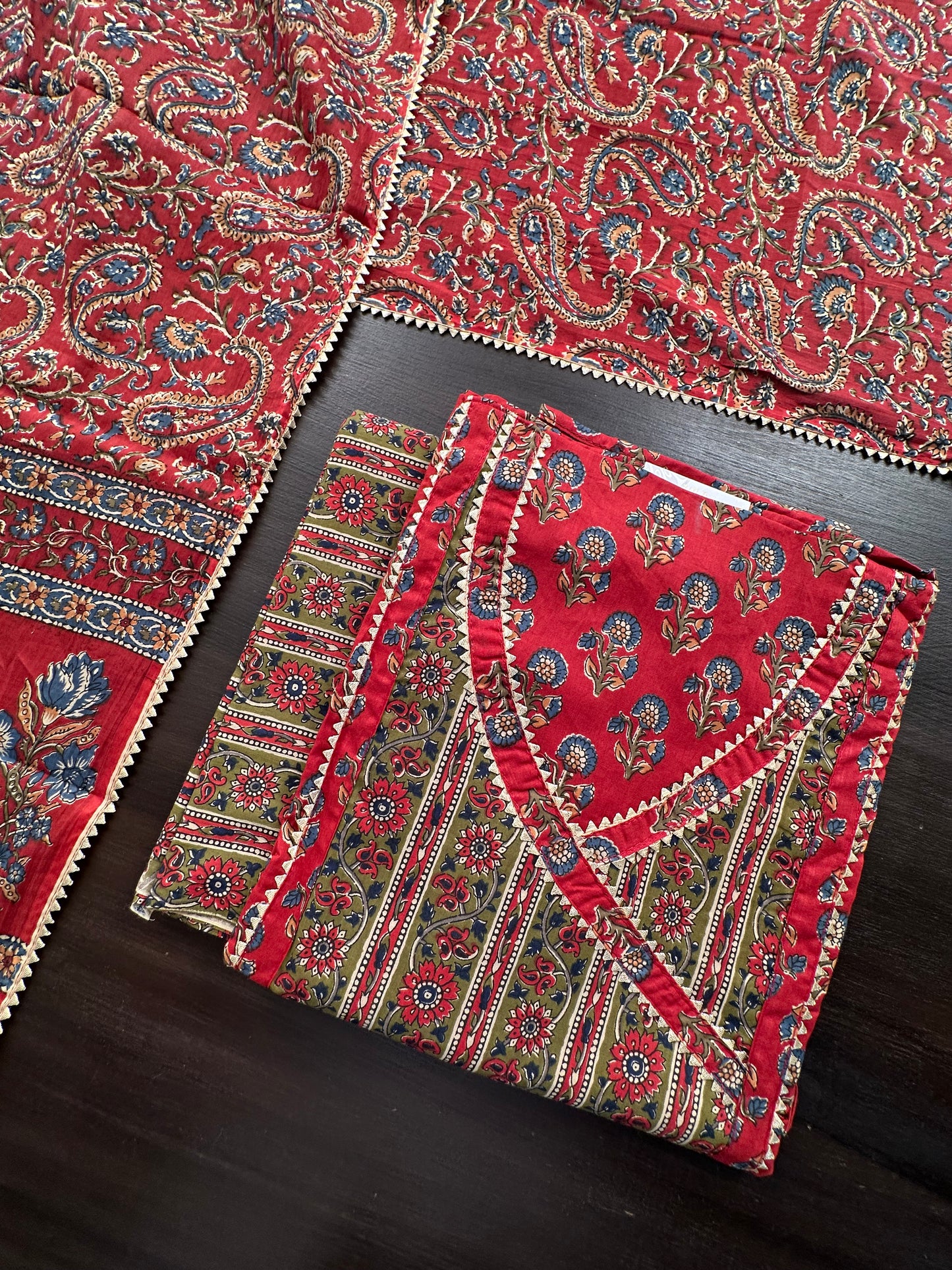 Rust Angrakha Printed Cotton 3-Piece Suit