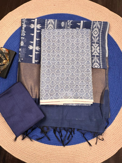 Blue Jacquard 3-piece Unstitched Cotton Suit