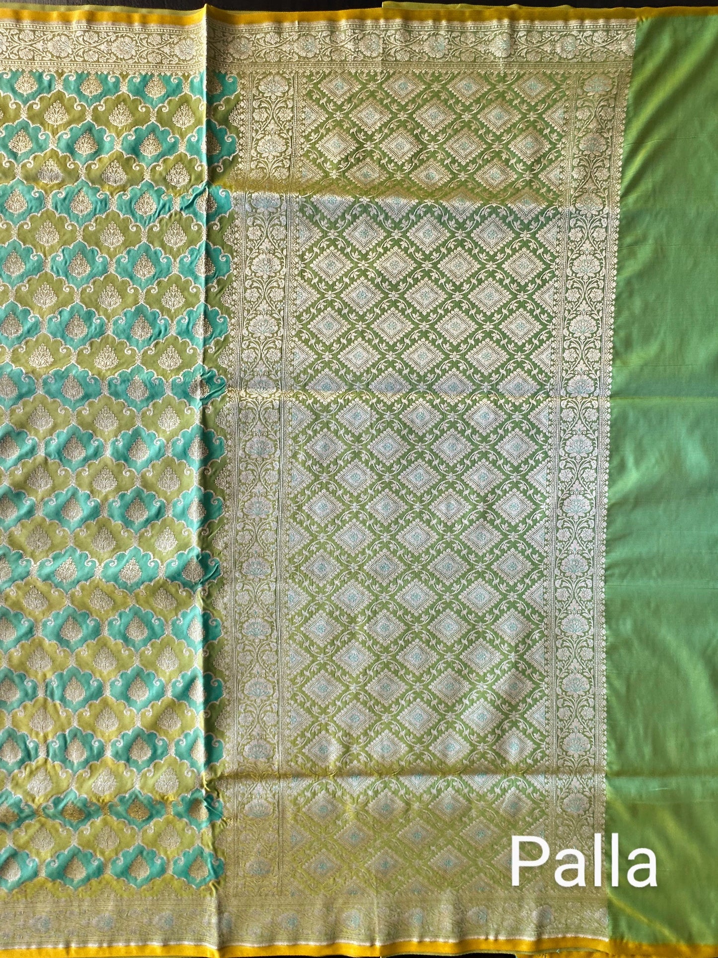 Sea Green-P.Green Banarasi Rangkaat Blended Silk Saree