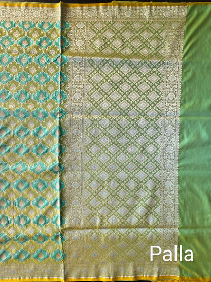 Sea Green-P.Green Banarasi Rangkaat Blended Silk Saree