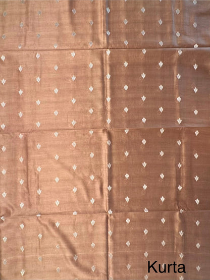 Brown Chanderi 3-Piece Unstitched Suit with Madhubani Dupatta