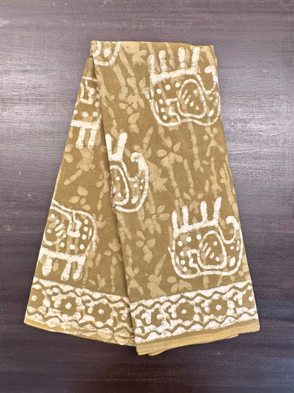 Mehendi Green  Block Print Pure Cotton Saree